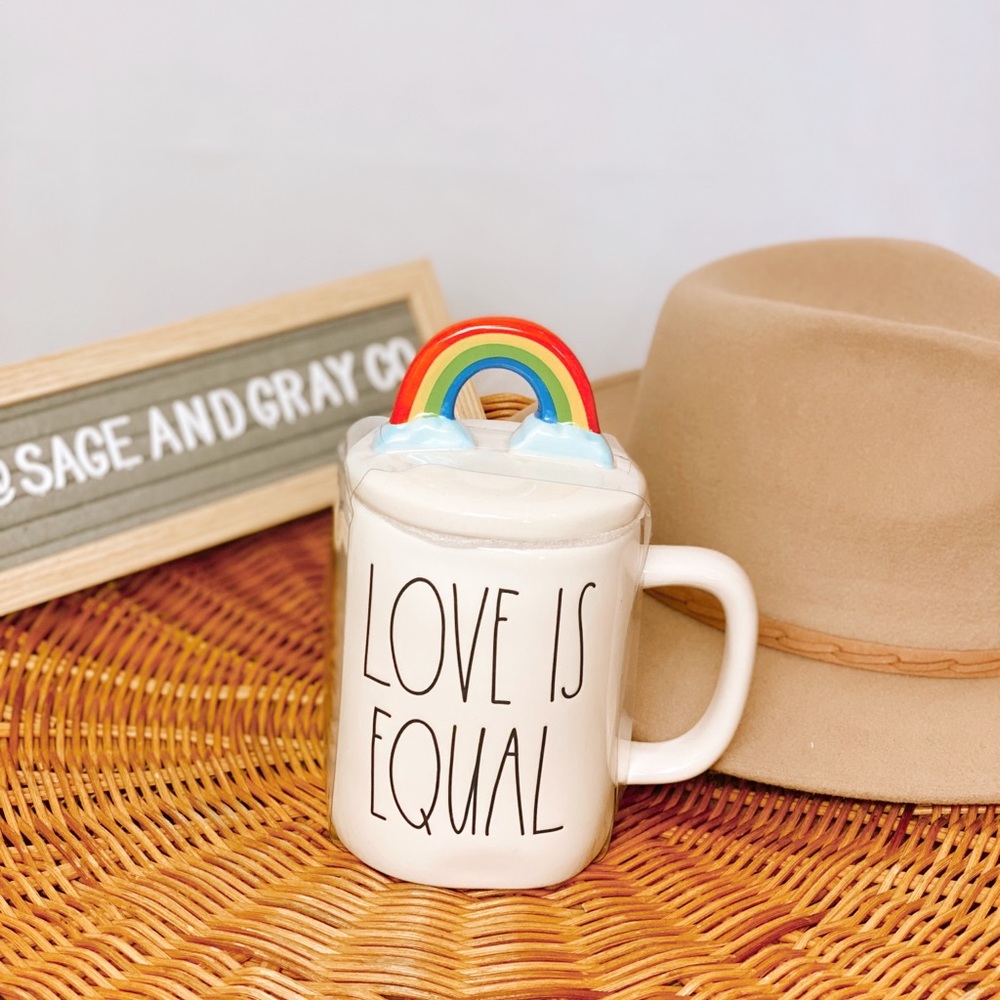 Love is equal mug with rainbow lid